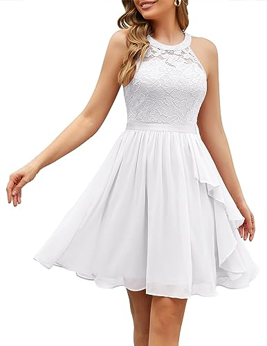 Wedtrend Cocktailkleider Damen Festlich Elegant Kleider Kurz Rüschenkleid Damen Abschlusskleid Knielang A Linie Abendkleid WT0213 White L