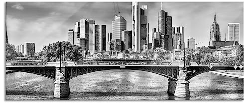 Pixxprint Glasbild Panorama, Wandbild aus Echtglas, Skyline von Frankfurt am Main, 100x40 cm, inkl. Aufhängung und Abstandshalter