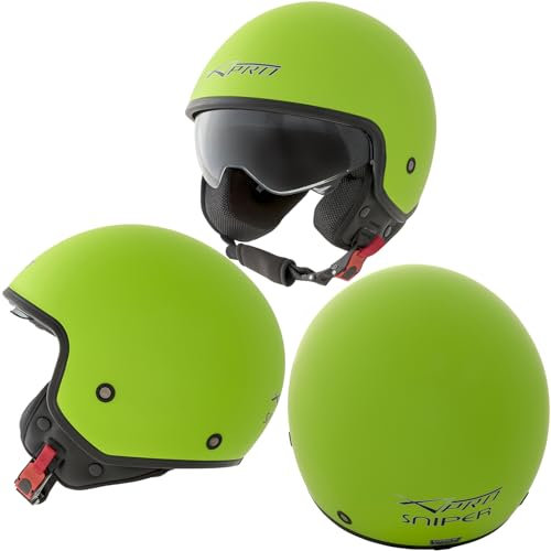 Casco Jet Scooter Moto Omologato ECE 22-06 Visiera Parasole Verde Opaco L