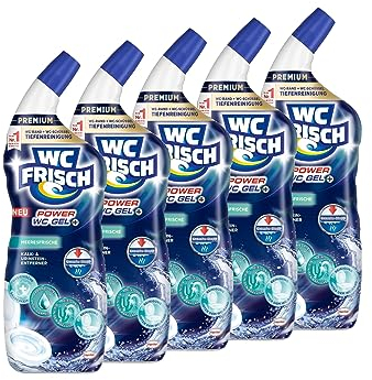 WC Frisch Power Gel WC Reiniger Meeresfrische (5x 750 ml) – Für Tiefenreinigung bis in den Abfluss & unter dem WC-Rand