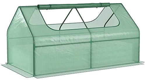 Outsunny Raised Garden Bed with Greenhouse, Steel Planter Box with Plastic Cover, Roll Up Window, Dual Use for Flowers, Vegetables, Fruits and Herbs, 185L x 95W x 92H cm, Green