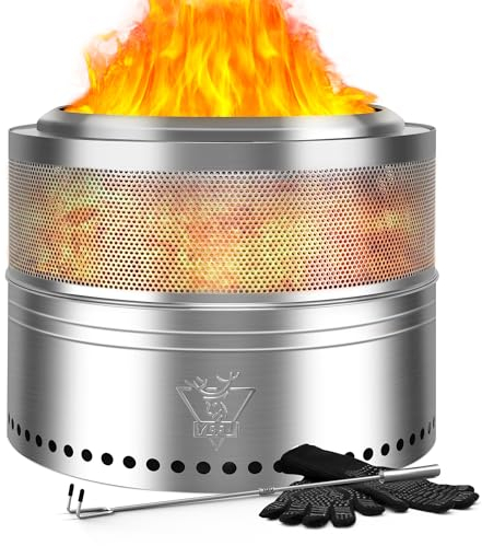 YEFU Feuerstelle, zusammenklappbare, rauchfreie Feuerstelle, holzbefeuerter Edelstahl, tragbarer Outdoor-Kamin mit abnehmbarem Ascheständer, Handschuhen, Feuerschürhaken, Lagerfeuer für Camping im