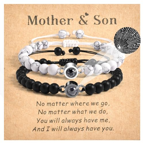 SUNSH 2 PCS Mutter-Sohn-Armband Familienarmband Projektionsarmband Ich liebe dich in 100 Sprachen Verstellbares Armband Mutter-Sohn Weihnachtsgeburtstagsgeschenk für ihn ihr
