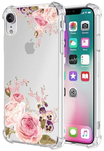 Jhxtech Phone Case for iPhone XR Case, Apple XR girls women, Slim Shockproof Clear Floral Pattern Soft Flexible TPU Protective Cover for Apple iPhone XR Rose Flower