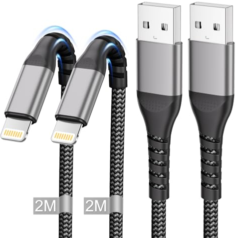 Cable iPhone 2M 2Pack, [MFi Certificado] Cable Cargador iPhone Carga Rápida Cable Lightning Nylon Trenzado Cable USB para iPhone 14/14 Pro Max/14 Plus/13 Pro Max/12 Mini/11 Pro/SE/XS/XR/8/7/6s/5,iPad