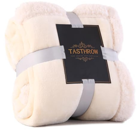 TASTHROW Decke Sofa Kuscheldecke Flauschig 130×180cm, 540GSM Extra Warme Decken Über Bett Oder Sofa Weiche Decke Warm Sherpa Decke für Couch Reisen Camping(Cremeweiß)