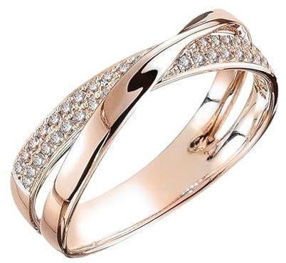 DISPRA Anello da donna, anello da donna, anello impilabile a X intrecciato placcato oro, anello da cocktail placcato oro con artigli per promessa di matrimonio di fidanzamento, 6