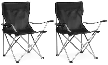 Mondeer Klappbarer Campingstuhl 2er Set, Angelstuhl mit Armlehnen und Getränkehalter und Tragetasche für Outdoor Camping Garten Strand Terrasse, Schwarz