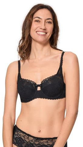 Playtex Reggiseno Balconcino con Ferretto Flowery Lace Recycled Donna x1, Nero, 36/4E