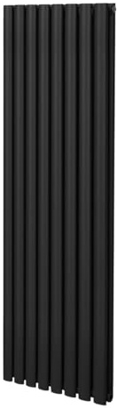 Oval Column Radiator 1600mm x 480mm Modern Designer Double Panel Central Heating Heater Matt Black Carbon Steel Vertical Kitchen Living Room Bathroom Free Cleaning Brush Fixing Kit & Brackets