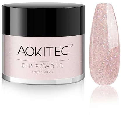 Aokitec 28 g Dip Powder, Glitter Jelly Pink Sweet Colour, Nail Dipping Powder for Nail Starter Professional Acrylic Dip Powder for Nail Art French Manicure Nail Powder No Needed Nail Lamp