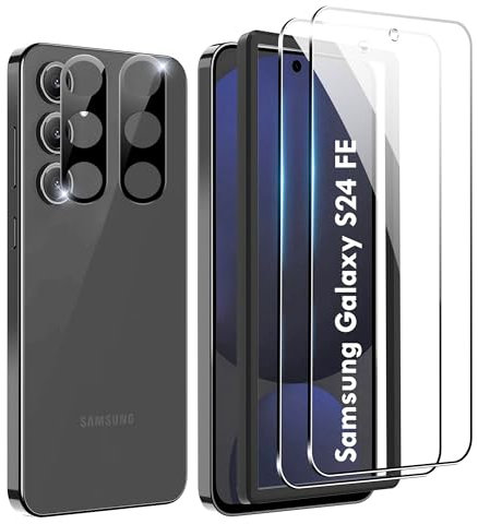 FDHYFGDY pour Samsung Galaxy S24 FE Verre trempé, 2 pièces de Film de Protection + 2 pièces de Film de Protection d'appareil Photo avec Cadre de Montage, dureté 9H, Film de Protection d'écran HD
