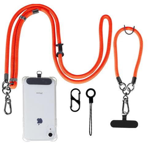 kedelux Phone Lanyard Crossbody, Adjustable 1x Cell Phone Neck Strap 1 x Wrist Strap, Anti Theft Universal Nylon Phone Chain for iPhone Samsung, Orange