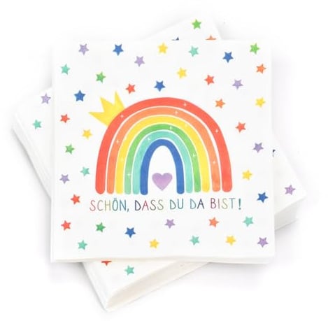 100 Stück Servietten Regenbogen, Geburtstag Servietten Einschulung, Regenbogen Servietten für Taufe, Konfirmation Kommunion Tischdeko, Regenbogen Party, 33 x 33 cm