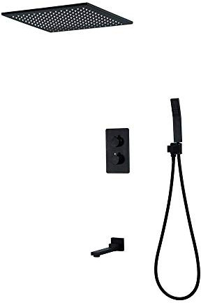 Luxuriöses Thermostat-Duschsystem mit 50,8 cm quadratischem Regenduschkopf, Deckenmontage-Sets und schwarzer Handbrause, modernes Badezimmer-Duschset