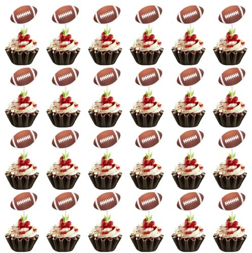 24 Stück Rugby-Cupcake-Topper, Fußball-Kuchenaufsatz Cupcake-Picker mit Fußballmotiv Super-Bowl-Party-Dekoration Rugbyball-Kuchenaufsatz Fußball-Cupcake-Picker für Geburtstagspartys