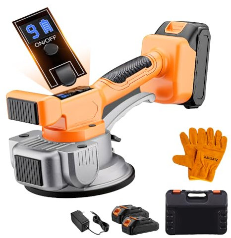 BAUSATZ Macchina utensile a vibrazione per piastrelle, ventosa per piastrelle aggiornata e ingrandita, velocità regolabile e livellamento automatico, palmare (arancione)