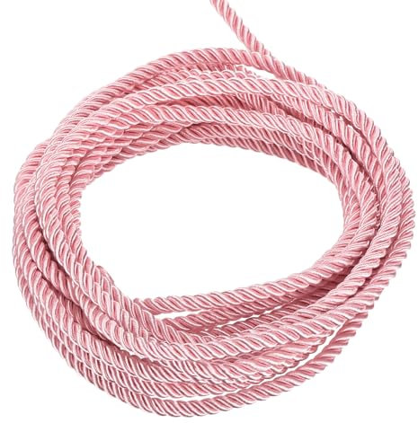 sourcing map Twisted Cord Trim, 5 Yard 5mm 3-Ply Twine Braided Rope Shiny Thread String for Craft Gift Bag Curtain Christmas Decor, Pink - 5m