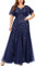 MISSMAY Women's Plus Size Sequins Lace Tulle Sweetheart Neck Ruffle Sleeves Formal Evening Party Maxi Dress (2XL, Navy Blue)
