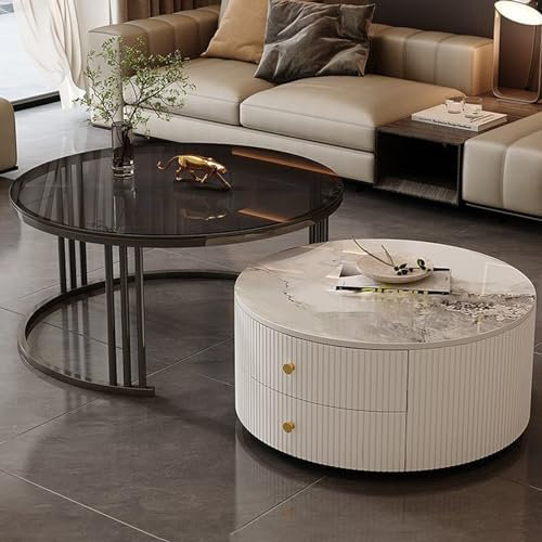 Moderne Couchtische, 2er-Set, mit großem Stauraum für Wohnzimmer, Schlafzimmer, Büro, Balkon, Wohnung, einfache Wartung und stilvolles Design (bunt, B 60 x 34 cm + 80 x 45 cm)