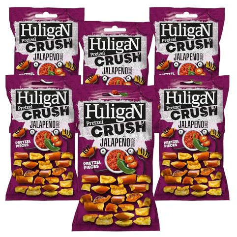 Huligan Jalapeno Pretzels 65G x Pack of 6 - Baked Pretzel Thins Savoury Snacks Bulk Healthy Vegetarian Snack Box Crisps Multipack