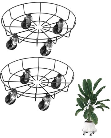 UISEBRT 2 Stück Pflanzenroller Metall, 33 cm Rund Blumentopf Untersetzer mit Abschließbaren Rollen, Schmiedeeisen Blumenroller für Außenbereich, Innenbereich, Dekorativ, Garten Typ C