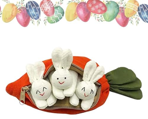 Stuffed Bunny with Carrot, Easter Carrot Plush Bag, Children Zippered Stuffed Toy, 7.48x1.97x1.97 Inches, for Holiday Supplies, Easters Decoration, Home, and Travel