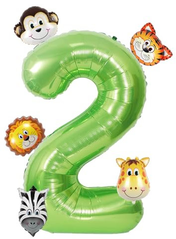 Tiere Zahlen Luftballon 2. Geburtstag,40 Zoll 40 Zoll Zahlenballon 2 mit Luftballons Tiere,Geburtstagsdeko 2 Jahre Junge Mädchen,Löwe Giraffe Zahlen Helium Ballon für 2 Geburtstag Jubiläum Party Deko