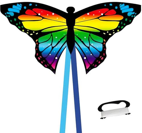 Aquilone Farfalla, facile da guidare, cervo volante per escursioni in spiaggia, con coda lunga, spago e manico, regalo di compleanno per ragazzi e ragazze