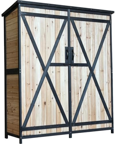 Arbour Armoire de Jardin en Bois FSC Double Porte 140x50x162cm | Armoire de Jardin verrouillable | Remise pour Outils sur Pieds | 2 étagères