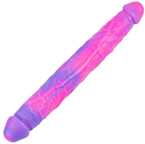 Gode ​​double réaliste fantaisie de 27,5*3,5 cm,en silicone liquide,grand gode double allongé pour la stimulation anale et du point G,godes monstre rose et violet,adapté aux femmes et aux hommes gays