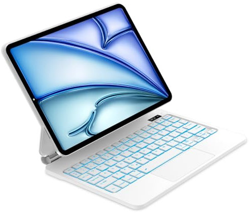 IVEOPPE Magnetic Keyboard Case for iPad Air 11 Inch (M2 2024/M3 2025), Keyboard for iPad Air 5th/4th/Pro 11 inch 4th/3rd/2nd/1st, 7-Color Backlight, Multi-Touch Trackpad, White