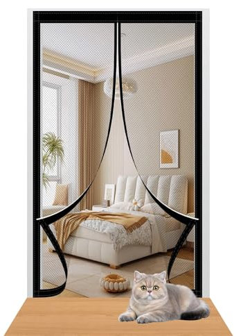 Zanzariera con Magneti per Porte 148 x 224 cm Chiusura Automatica Tenda Magnetica Zanzariera Porta Viene Fornito con Kit di Montaggio per Porte da Balcone/Cantine/Terrazze, Nero