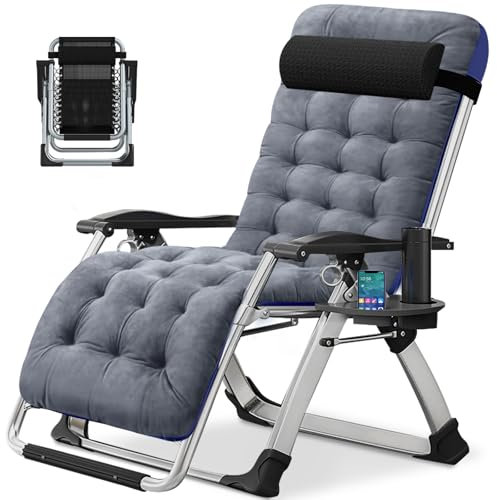 Meulbaty Zero Gravity Chair, 200KG Load Capacity, Folding Garden Recliner with Cushion & Headrest, Dual-Purpose for Sitting & Sleeping, Perfect for Garden (Grey Pleuche)