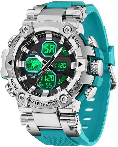 findtime Herren Armbanduhr Robust Outdoor Herrenuhr 5ATM Wasserdicht | Blau Uhren Alarm Doppelzeit Datum Woche Stoppuhr Cool Design Groß Zifferblatt Analog Digital Anzeige
