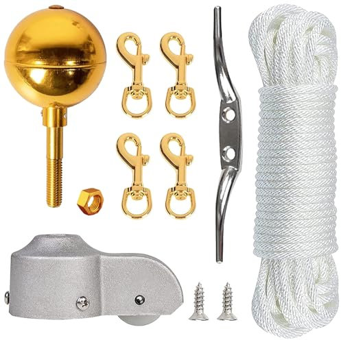Yzdysg Complete Flagpole Pulley Maintenance Systems Accessories Set For 2-2.6inch Poles 50ft Cord Metal Fasteners Weather Resistant Flag Accessories
