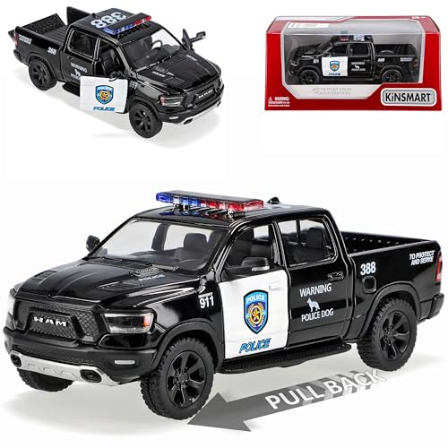 Dodge Ram 1500 Pick-Up Doppelkabine Police Polizei USA Schwarz 5. Generation Ab 2019 ca 1/43 1/36 Modell Auto mit individiuellem Wunschkennzeichen