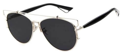 UJNHGQ Metall Pilot Sonnenbrille Frauen Doppel Brücke Sonnenbrille Männer Mode Vintage Cat Eye Shades UV400 Weiblich