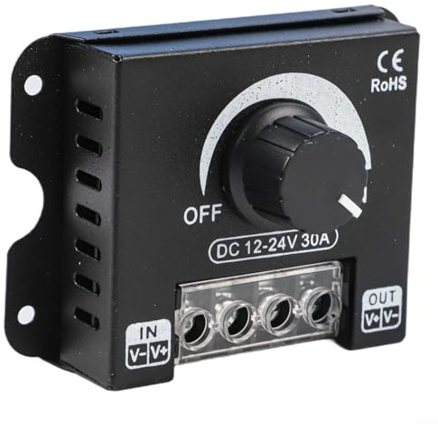 TDCuizent Regolatore dimmer per striscia luminosa a LED, 12 V-24 V, 30 A, manopola a canale singolo, regolatore di luminosità per luci a nastro LED monocolore, alloggiamento in alluminio dissipazione