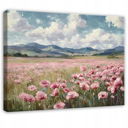 WallArena Leinwand Bilder Wiese Blumen - 120x80 cm Landschaft Gebirge | Leinwandbilder, Bild auf leinwand, Wandbild XXL groß Wandbilder für Wohnzimmer Schlafzimmer Wohnzimmerbilder