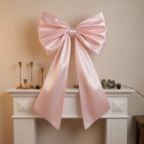 Acidea Große Satinschleife, 60 x 100cm Rosa Exquisit Schleife Deko, Satinschleifen Grosse, Geschenkschleife für Partydekoration, Wanddekoration, Hochzeit, Heimdekoration