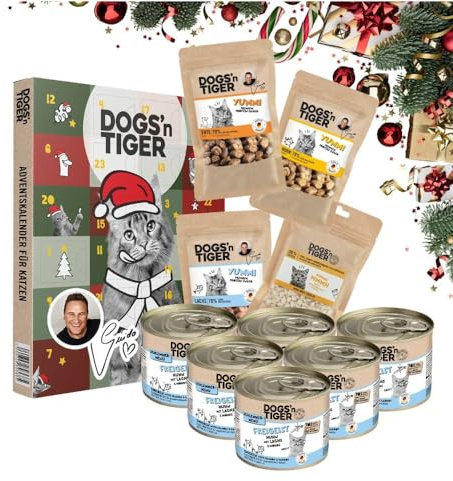 Dogs’n Tiger Guido Maria Kretschmer- Schlemmer-Adventskalender Katzen Box „Freigeist– Huhn, Lachs & Möhre“ | Premium-Nassfutter mit hohem Fleischanteil | Getreidefrei & ohne Zucker | Adventskalender