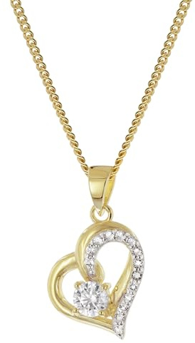 trendor Herz Gold-Anhänger 333 mit Zirkonia an vergoldeter Silberkette modisches Schmuckstück für Damen, zauberhafte Geschenkidee, 21197-45 45 cm