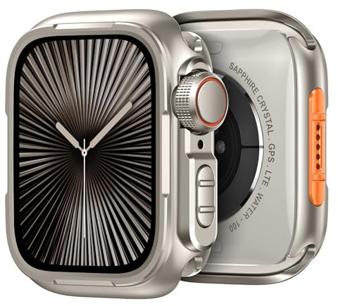Metal Protective Cases Compatible with Apple Watch Case 45mm | 2 in 1 Robust All-Around Metal Case with Back Cover for Apple Watch Series 9/8/7 Protection,Titanium [No Screen]