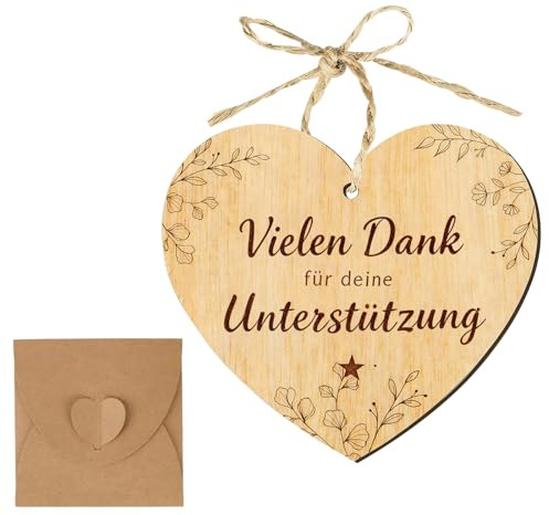 Dankeschön Geschenke, Geschenk Erzieherin mit Umschläge, Vielen Dank für deine Unterstützung, Danke Geschenk aus Holzherz, Dankeskarten für Familie Kollegen Lehrer, Abschiedsgeschenk Erzieherin