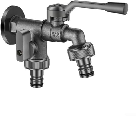 Besshepplo Outdoor Freeze Proof Zinc Alloy Dual Outlet Garden Water Tap with G1 2 Quick Connect and Large 20mm Ball Valve for High Flow Watering and Hose or Sprinkler Connection