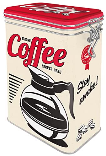Nostalgic-Art 31105 Retro Kaffeedose Strong Coffee Served Here – Geschenk-Idee für Kaffee-Liebhaber, Blech-Dose mit Aromadeckel, Vintage Design, 1,3 l