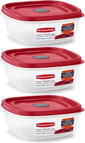 Rubbermaid Easy Find Lid Square 5-Cup Food Storage Container (Pack of 3), Red (Vented)