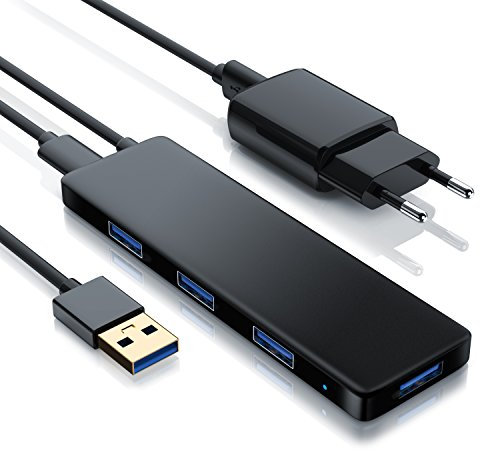 Primewire - Hub USB 3.2 a 4 Porte e Alimentatore - Plug e Play - Hot Plug - Bus Powered - Hot Swap - Blue Power LED - Nero