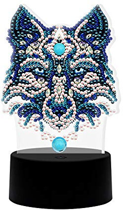 DIY 5D Diamond Painting Kit Bunte LED-Leuchten Nachtlicht für Kinder Batteriebetriebene Tischlampe Dekorative Lampe für Wohnzimmer Schlafzimmer Party Dekorationen (Blauer Wolf)